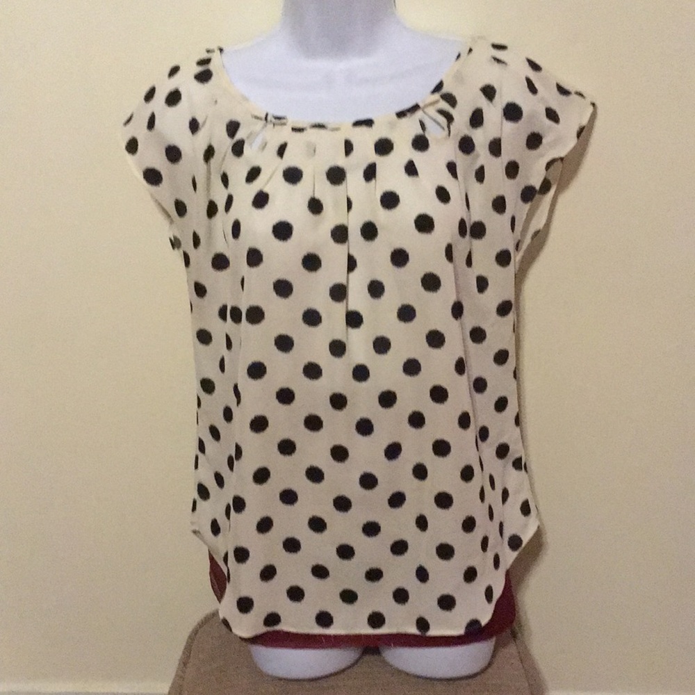 Lauren Conrad black polka dot top sz Med